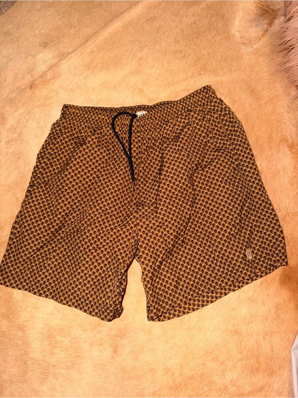 Alexander McQueen skull Brown Patterned Swim Trunks with Black Drawstring